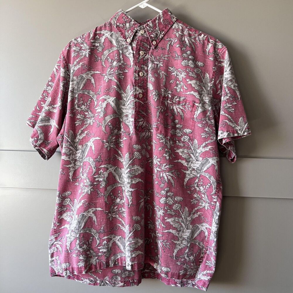 Reyn Spooner Shirt Men Medium Red Gray Floral‎ Hawaiian Button Up Hawaiian Aloha
